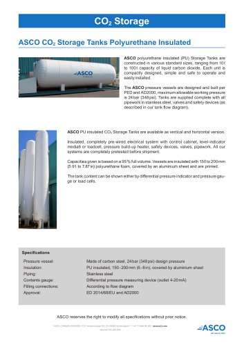 Polyurethane Insulated CO2 Storage Tank