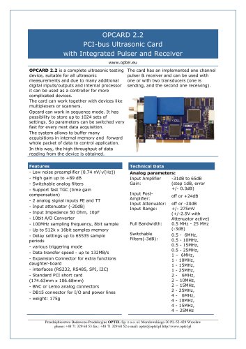 OPCARD 2.2 PCI-bus Ultrasonic Card with Integrated Pulser and Receiver