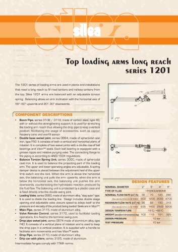 Long reach top loading arm, torsion spring or piston balance.