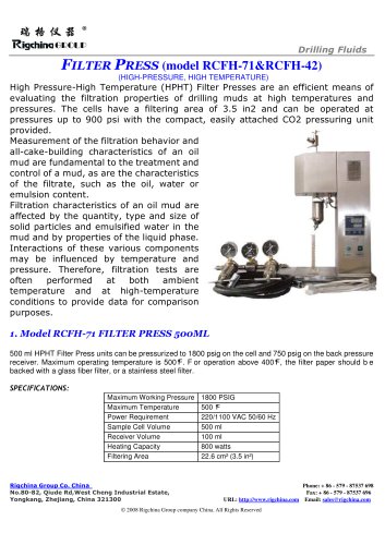 RIGCHINA -High Pressure - High Temperature (HPHT) Filter Presses | model RCFH-71&RCFH-42 | evaluating the filtration properties of drilling muds at high temperatures and pressures