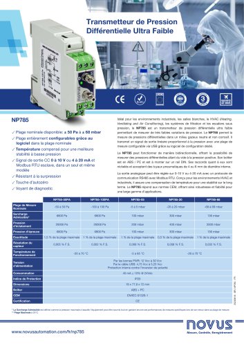 Transmetteur de Pression Diff&eacute;rentielle Ultra Faible - NP785