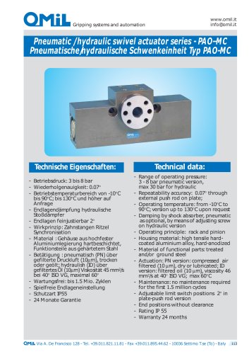 PAO-MC Pneumatic/hydraulic swivel actuator