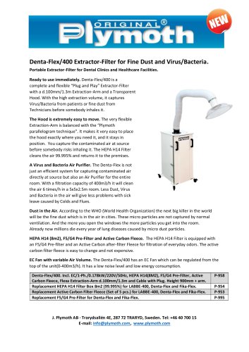 Denta-Flex/400 Extractor-Filter for Fine Dust and Virus/Bacteria.