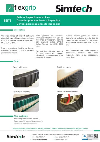 BELTS Courroies pour machines d'inspection
