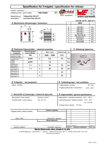 WE-LPF Multilayer Chip Low-Pass Filter 748112024