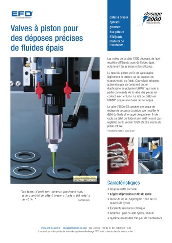 Valves a piston pour des deposes precises de fluides epais