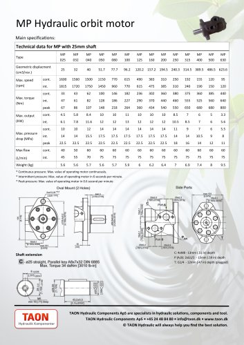 MP Orbital hydraulic motor datasheet