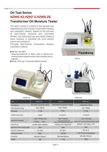 HZWS-X2 HZKF-2 HZWS-Z6 Transformer Oil Moisture Tester