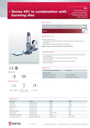 Series 451 in combination with bursting disc