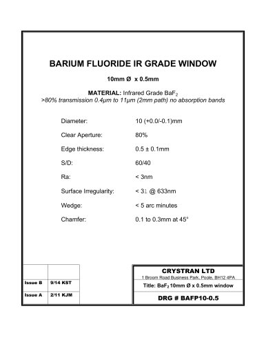 BARIUM FLUORIDE IR GRADE WINDOW