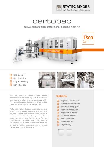 data-sheet: certopac - fully automatic high-performance bagging machine