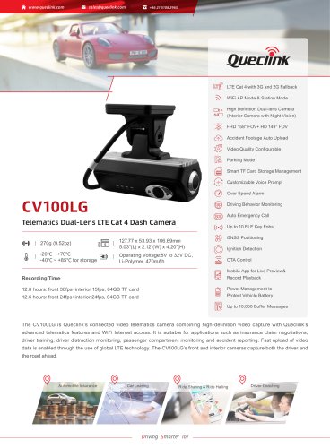 CV100LG-Telematics Dual-Lens LTE Cat 4 Dash Camera