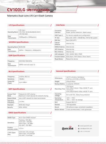 CV100LG-Telematics Dual-Lens LTE Cat 4 Dash Camera