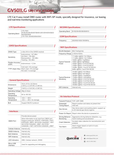 GV501LG-LTE Cat 4 easy install OBD router with WiFi AP mode, specially designed for insurance, car leasingand real-time monitoring applications