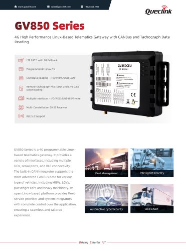 GV850-4G High Performance Linux-Based Telematics Gateway with CANBus and Tachograph Data