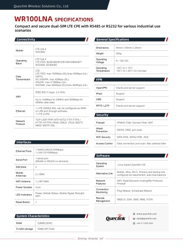 WR100LNA -Compact and secure dual-SlM LTE CPE WIth RS485 or RS232 for varlous industrlal usescenarlos