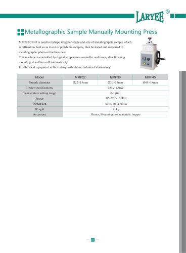 laryee+Metallographic Sample Manually Mounting Press+MMP