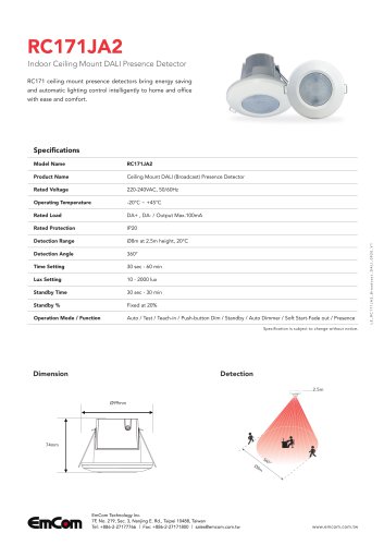 RC171JA2 Indoor Ceiling Mount DALI Presence Detector