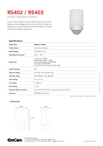 RS402 / RS403 Outdoor 2 Way Motion Detector