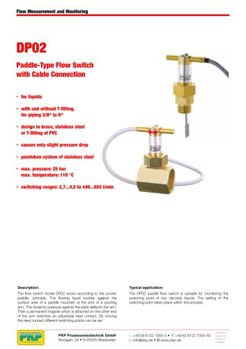 Paddle-Type Flow Switch with Cable Connection