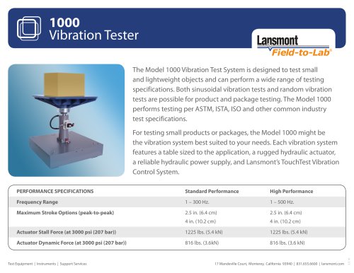 Model 1000 Vertical vibration test system