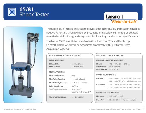 Model 65/81D Shock test system