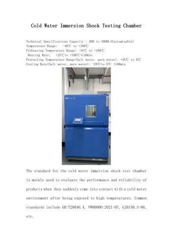 Cold Water Immersion Shock Testing Chamber
