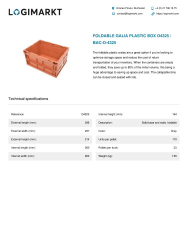 FOLDABLE GALIA PLASTIC BOX O4325 / BAC-O-4325