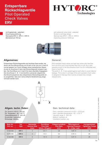 Pilot Operated Check Valves ERV