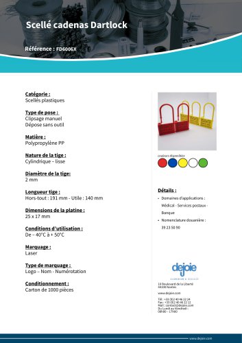 Scellé cadenas Dartlock