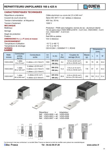 REPARTITEURS UNIPOLAIRES 160 à 425 A