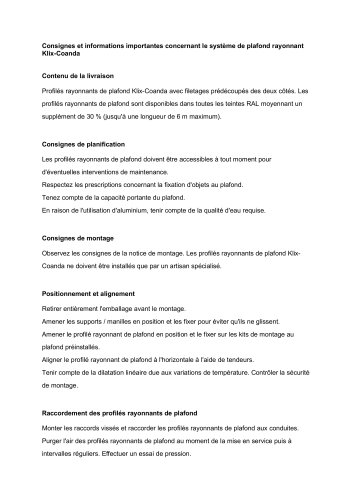 Indications et informations concernant Klix