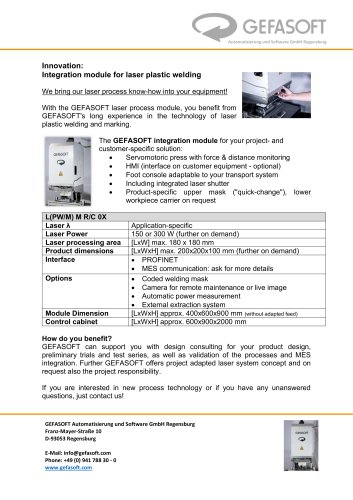 Integration module for laser plastic welding