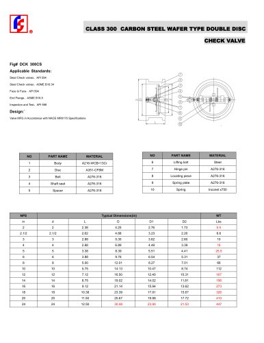 CLASS 300 CARBON STEEL WAFER TYPE DOUBLE DISC CHECK VALVE