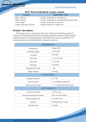 MaiYA Electrocemical oxygen sensor MST 4O2 0-25%vol