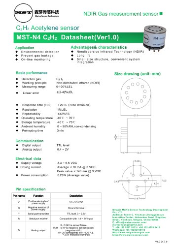 MaiYa NDIR gas measurement sensor MST-N4 C2H2 100%LEL