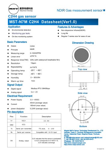 MaiYa NDIR gas measurement sensor MST-N7M C2H4 0-10000ppm