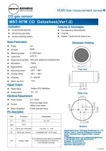 MaiYa NDIR gas measurement sensor MST-N7M CO 0-10000ppm