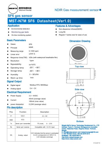 MaiYa NDIR gas measurement sensor MST-N7M SF6 0-1000ppm