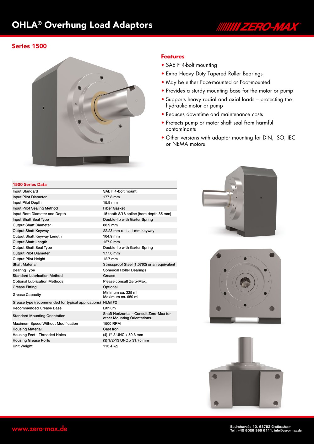 OHLA Overhung Load Adaptors Series 1500 - ZERO-MAX Europe