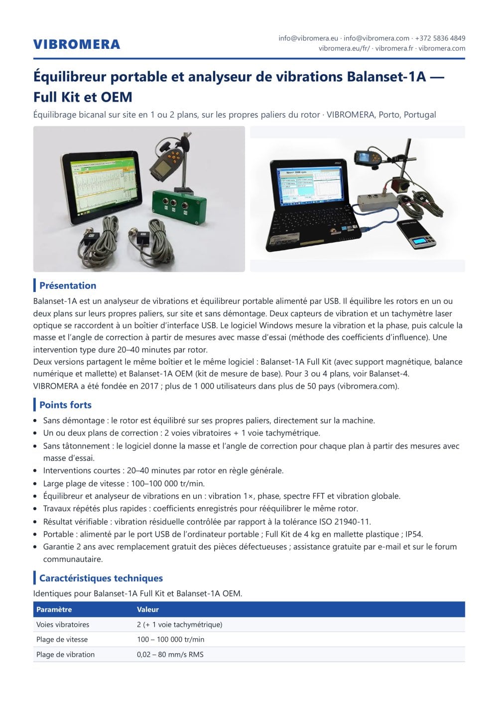 &Eacute;quilibreur portable et analyseur de vibrations Balanset-1A &mdash; Full Kit et OEM - VIBROMERA