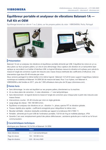 Équilibreur portable et analyseur de vibrations Balanset-1A — Full Kit et OEM