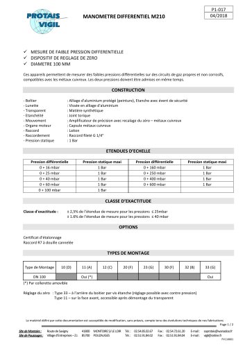 MANOMETRE DIFFERENTIEL M210