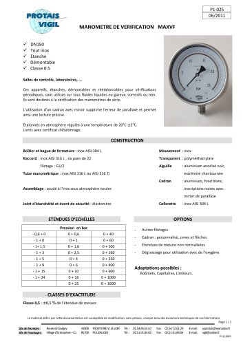 MANOMETRE DE VERIFICATION MAXVF