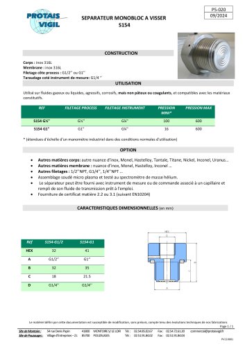 SEPARATEUR MONOBLOC A VISSER  S154