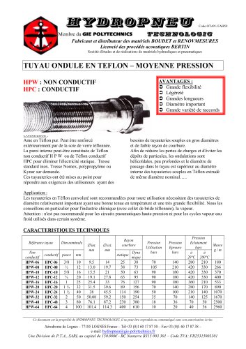 TUYAU ONDULE EN TEFLON – MOYENNE PRESSION