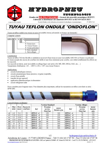 TUYAU TEFLON ONDULE "ONDOFLON”