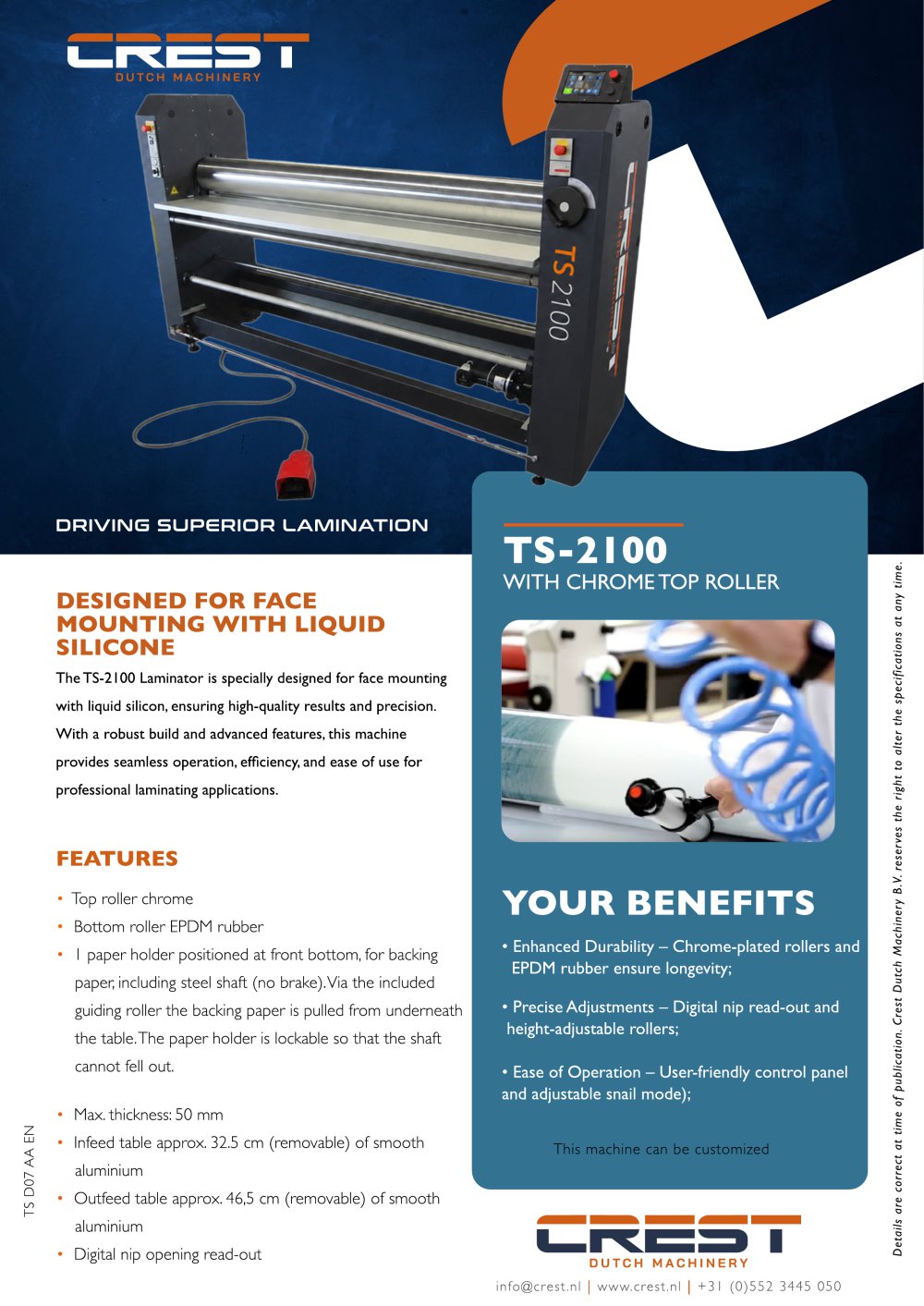 Crest Datasheet TS-2100 Liquid Silicone - Crest Dutch Machinery