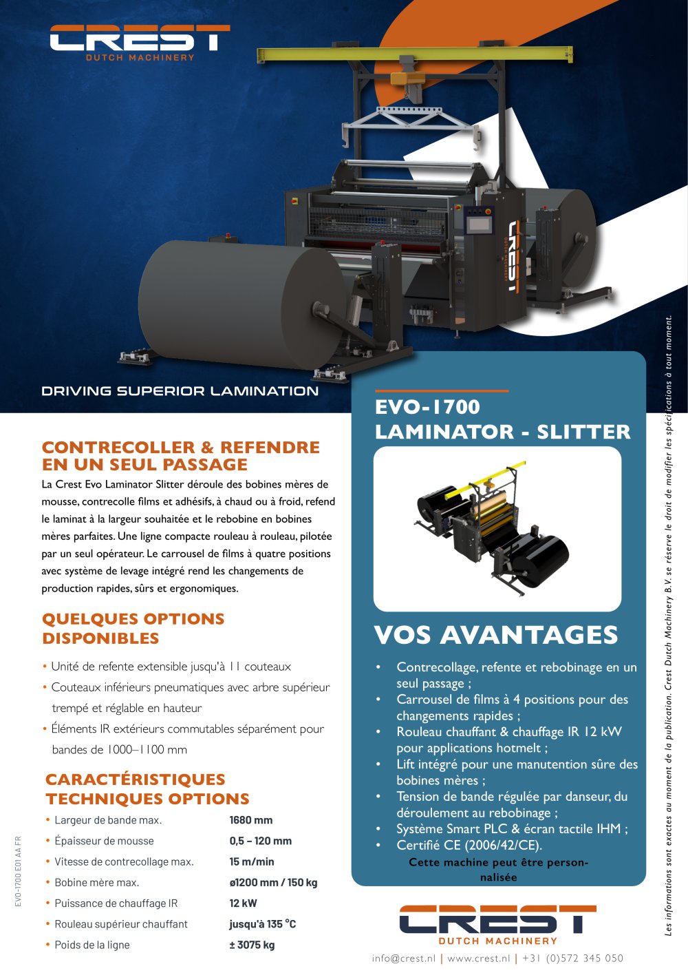 Datasheet Crest EVO-1700 Laminator Slitter - Crest Dutch Machinery