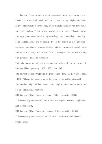 FEISU  Carbon fiber prepreg Technical parameters